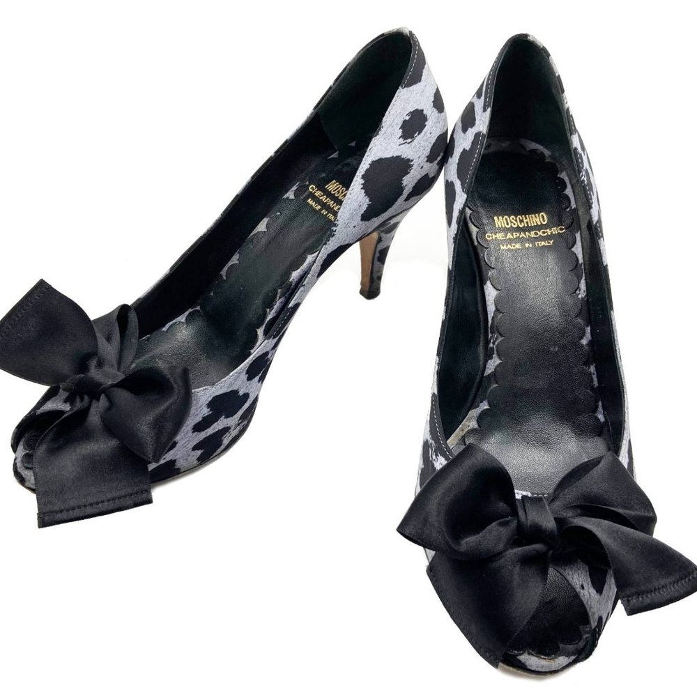 Moschino Black Grey Leopard Bows Heels